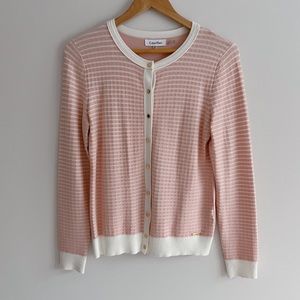 Calvin Klein｜NWOT Long Sleeve Knit Cardigan Sweater in Pink White Stripe Sz S